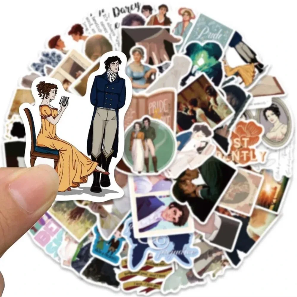 $1 PRIDE AND PREJUDICE STICKERS. 10 AT RANDOM. $1 WITH ANY $10 ORDER OR MORE